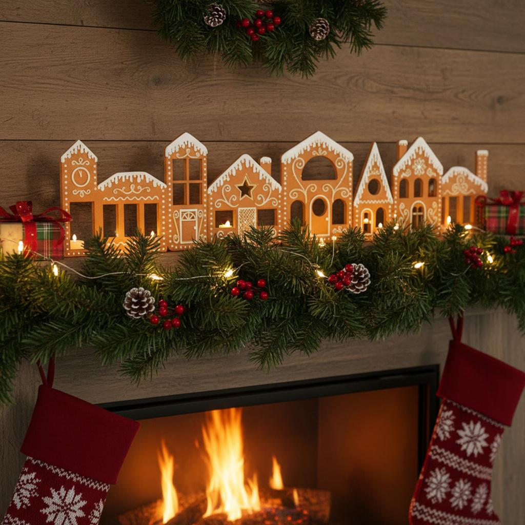 DIY Foldable Xmas Gingerbread House Cardboard Kit with LED Lights Xmas Gingerbread House Craft Decor Kit for New Year Decoration