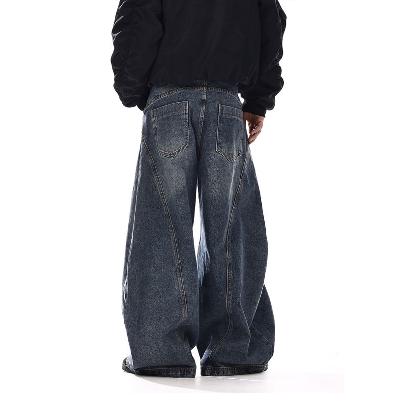 American Retro Distressed Washed Scimitar Wide-Leg Jeans for Men and Women, Loose Straight-Leg Versatile Casual Wide-Leg Pants