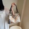 Retro Beige Embroidery Handbag Women Beaded Handle Large Capacity Shoulder Bag Ladies Elegant Luxury High End Underarm Bags