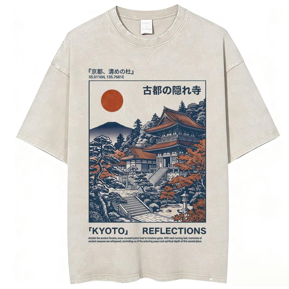 Vintage Japan Osaka Dotonbori Krabben Stadtbild Grafik T-Shirts Herren Gewaschen Mode Übergroßes Baumwoll-T-Shirt Unisex Streetwear