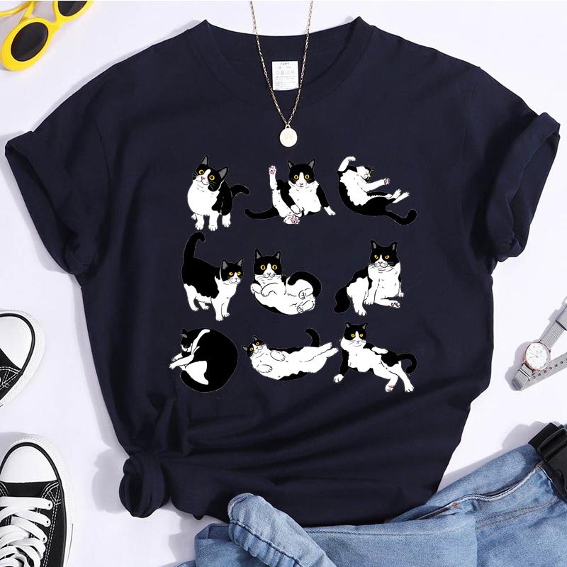 Black Cat T-Shirts Unisex Casual Loose Clothing Oversized Summer Tops Short Sleeve Clothes Black Cat Cartoon Unisex Street Tshirts
