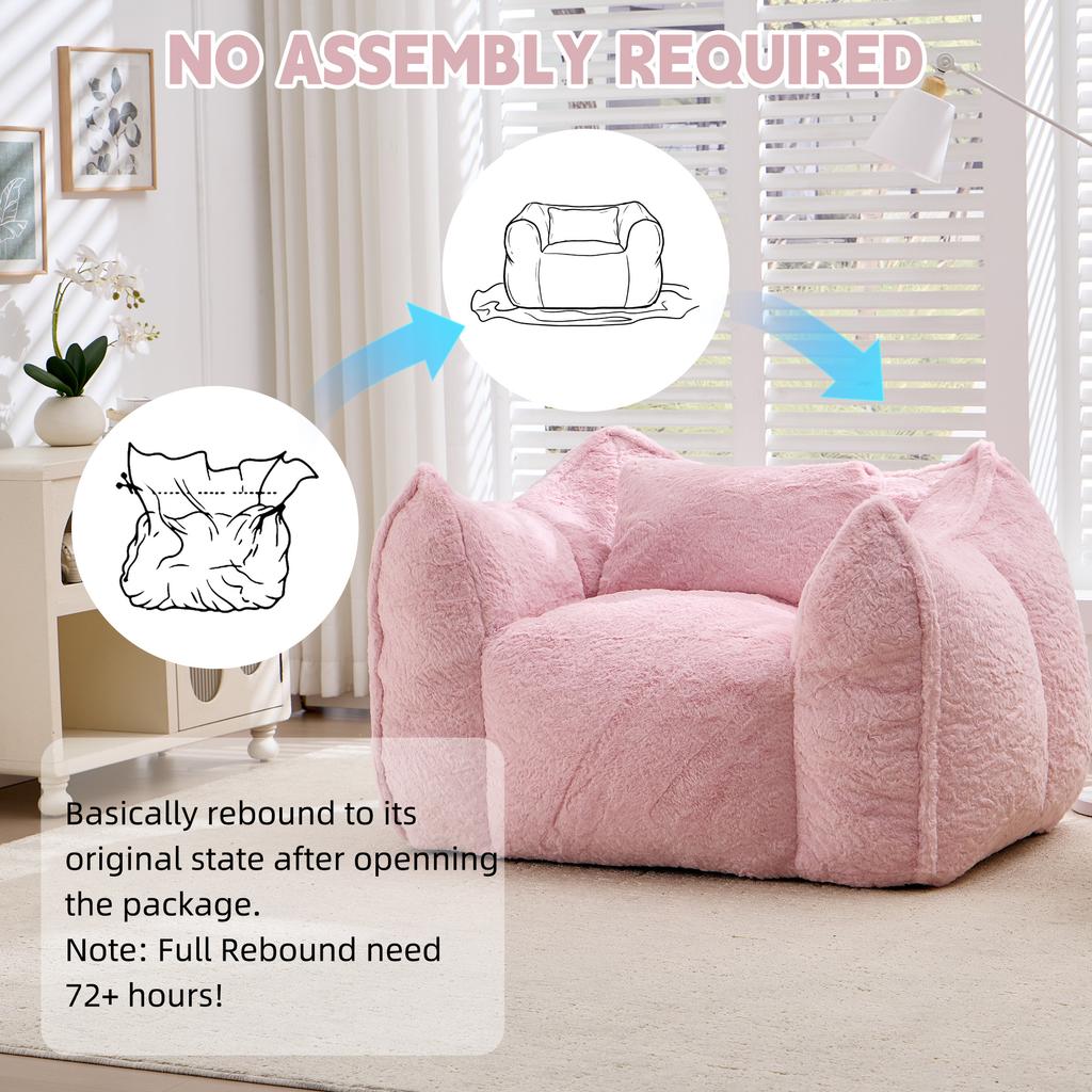 Giant Bean Bag Chair with pillow, Comfy Large Bean Bag Chairs for Adults and Kids, Faux Fur Floor Sofa for Living Room Bedroom Apartment, Pink