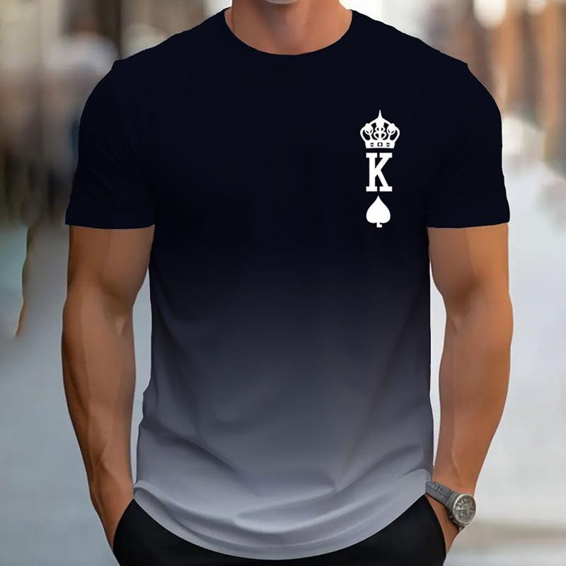 Men's Gradient Color Letter K Pattern Printed T-shirt Casual Short Sleeved Round Neck T-shirt