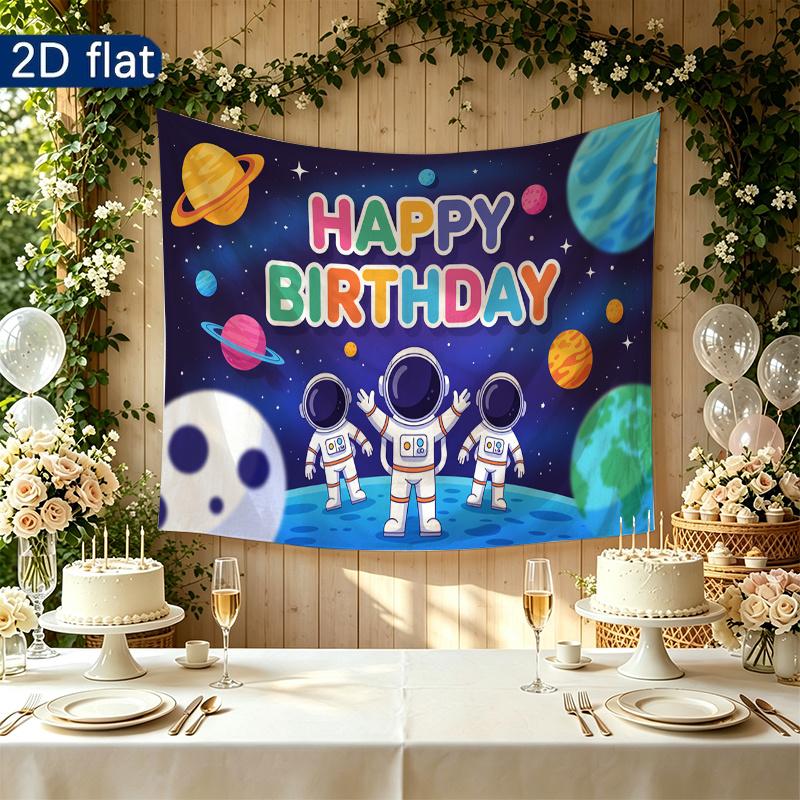 Birthday Party Space Planets Banner, Multicolor Polyester Backdrop for Wall Hanging Decor