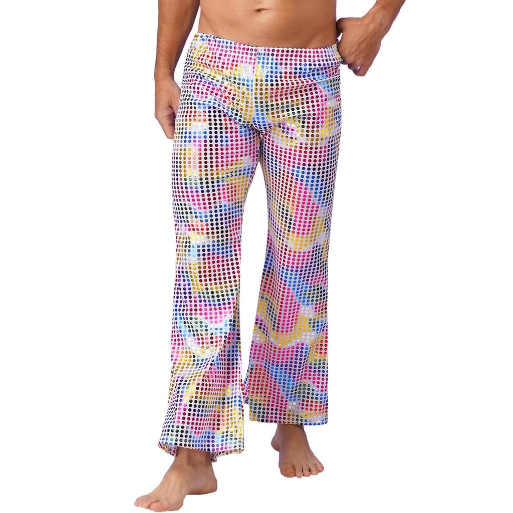 Herren Nachtclub BühnenkostümeMetallic Hose Herren Pailletten 80er Party Disco Glitzer Lange Tanzhose