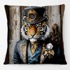 Fashion Animals Portraits Poster Zebra Tiger Leopard Lion Giraffe Fox Moose With Floral Cushion Cover Decorative Pillow Case