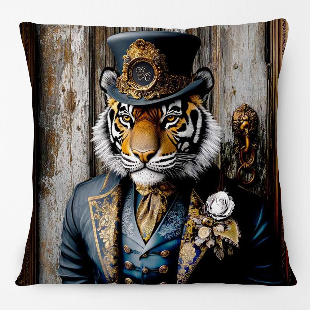 Fashion Animals Portraits Poster Zebra Tiger Leopard Lion Giraffe Fox Moose With Floral Cushion Cover Decorative Pillow Case