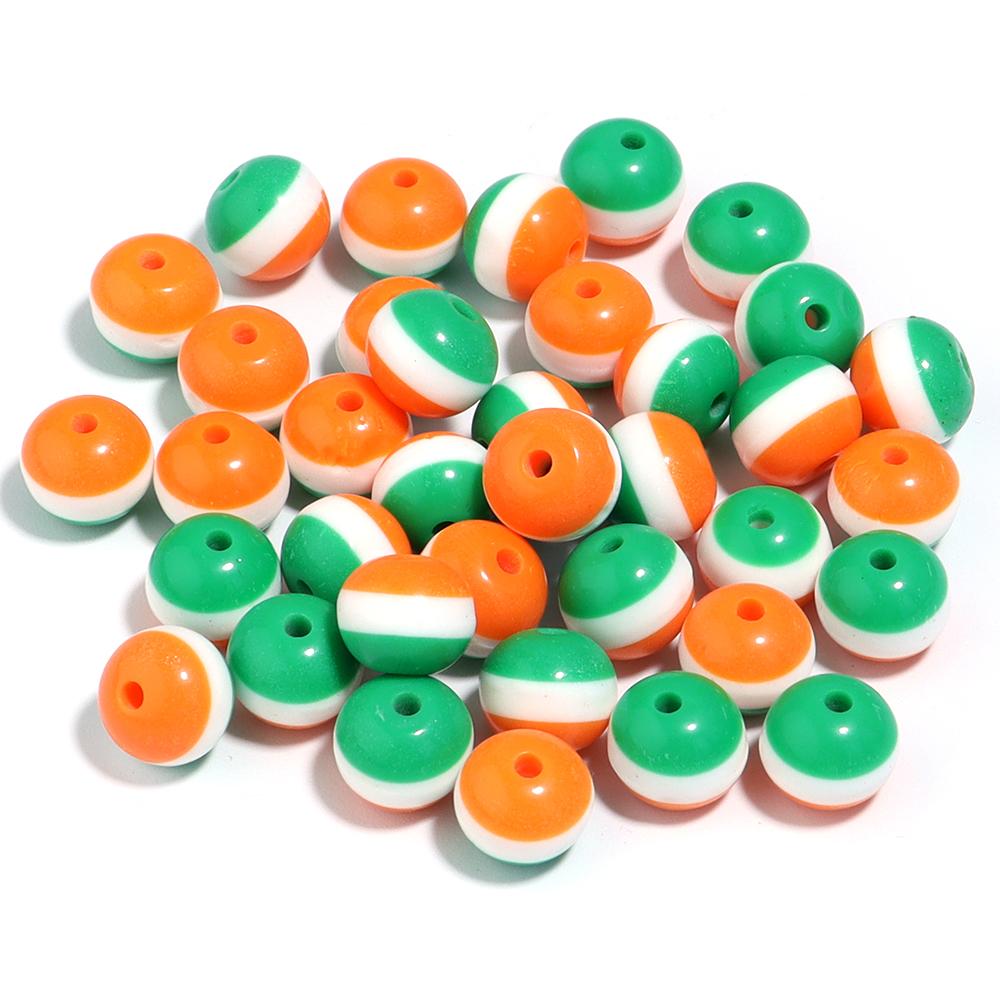 50Pcs/Lot  Acrylic Beads 8 10mm Tri Color Stripe Large Hole Round Beads For Charm Bracelet Phone Chain Diy Jewelry Making
