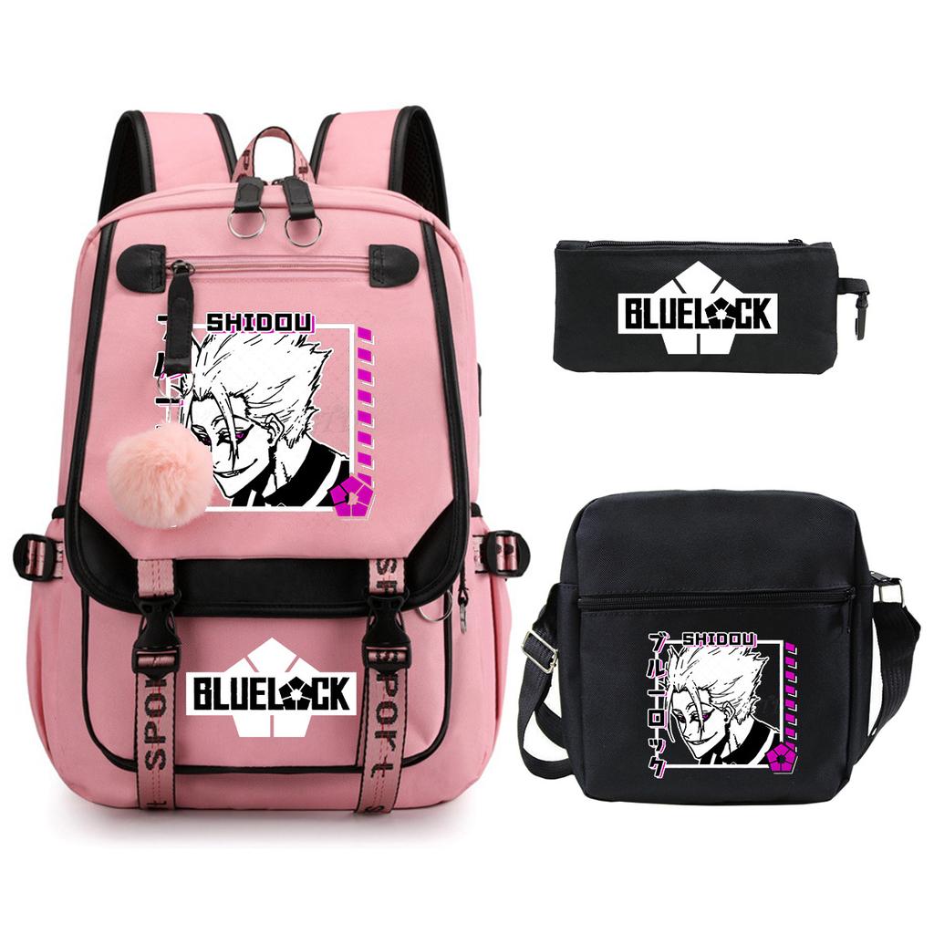 Blue Prison Student School Bag Large Capacity Children'S Shoulder Bag Casual Pencil Bag Set