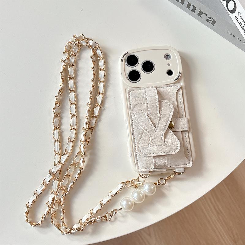 Simple Wristband Wallet Card Case Mobile Phone Case Suitable for Apple 16 Crossbody Chain Iphone17Pro Pearl 15 Anti-drop