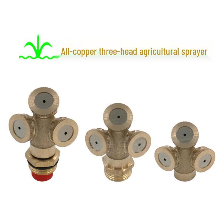 All-Copper Triple-Head Agricultural Sprayer Nozzle for Dust Removal, Cooling, and Irrigation