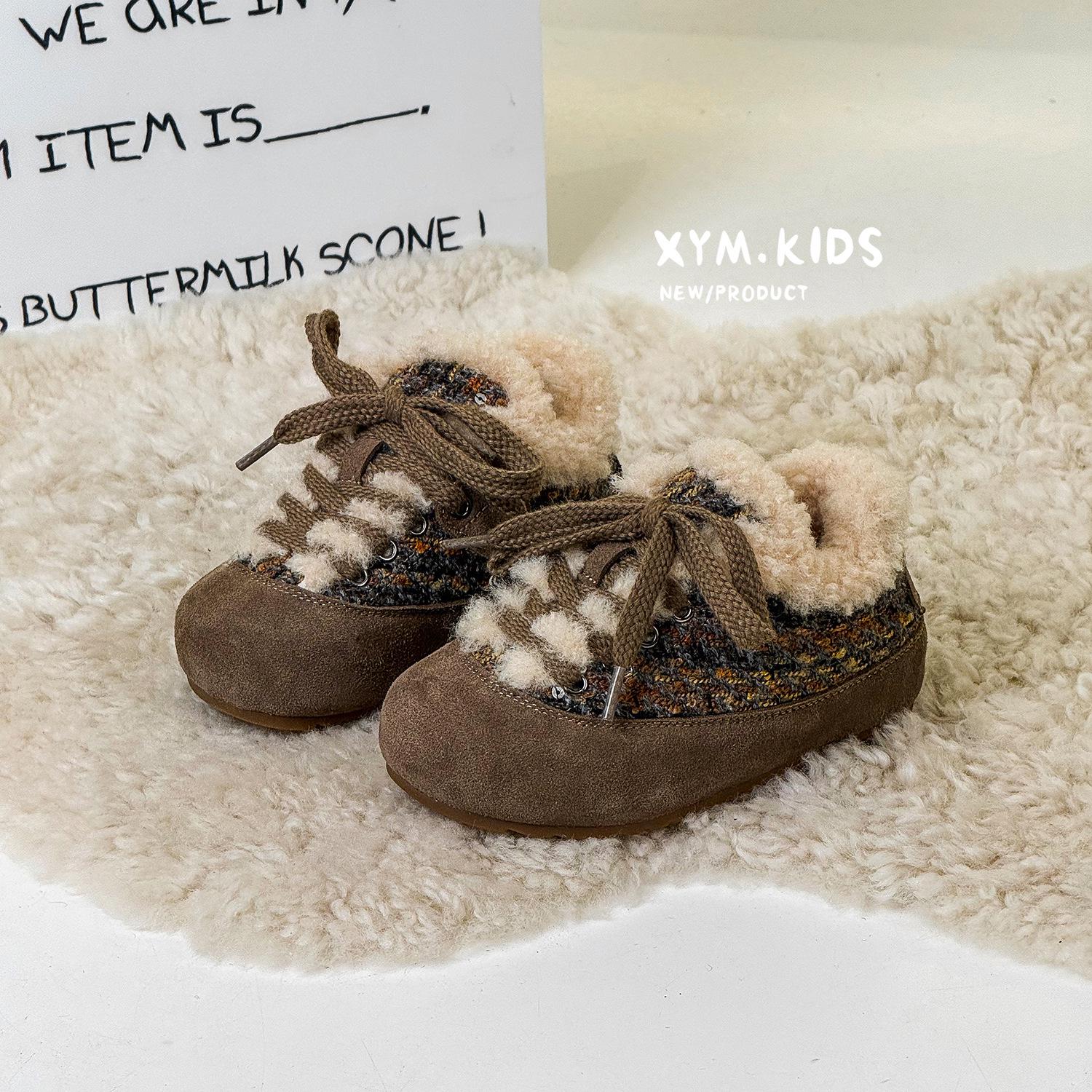 

2025 Winter Kids Leopard Print Plus Velvet Warm Cotton Shoes - Korean Style, Unisex, Trendy Bread Design Size 22-25, Min. 4 Pairs