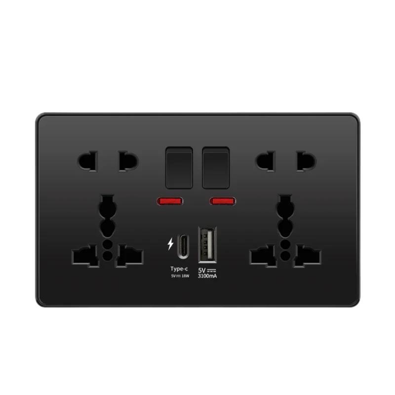 18W Type-C Plug Quick Charging Uk 13A Usb Wall Socket,Electrical Outlet with 3.1A USB C,Universal Dual 5-pin Power Socket Panel