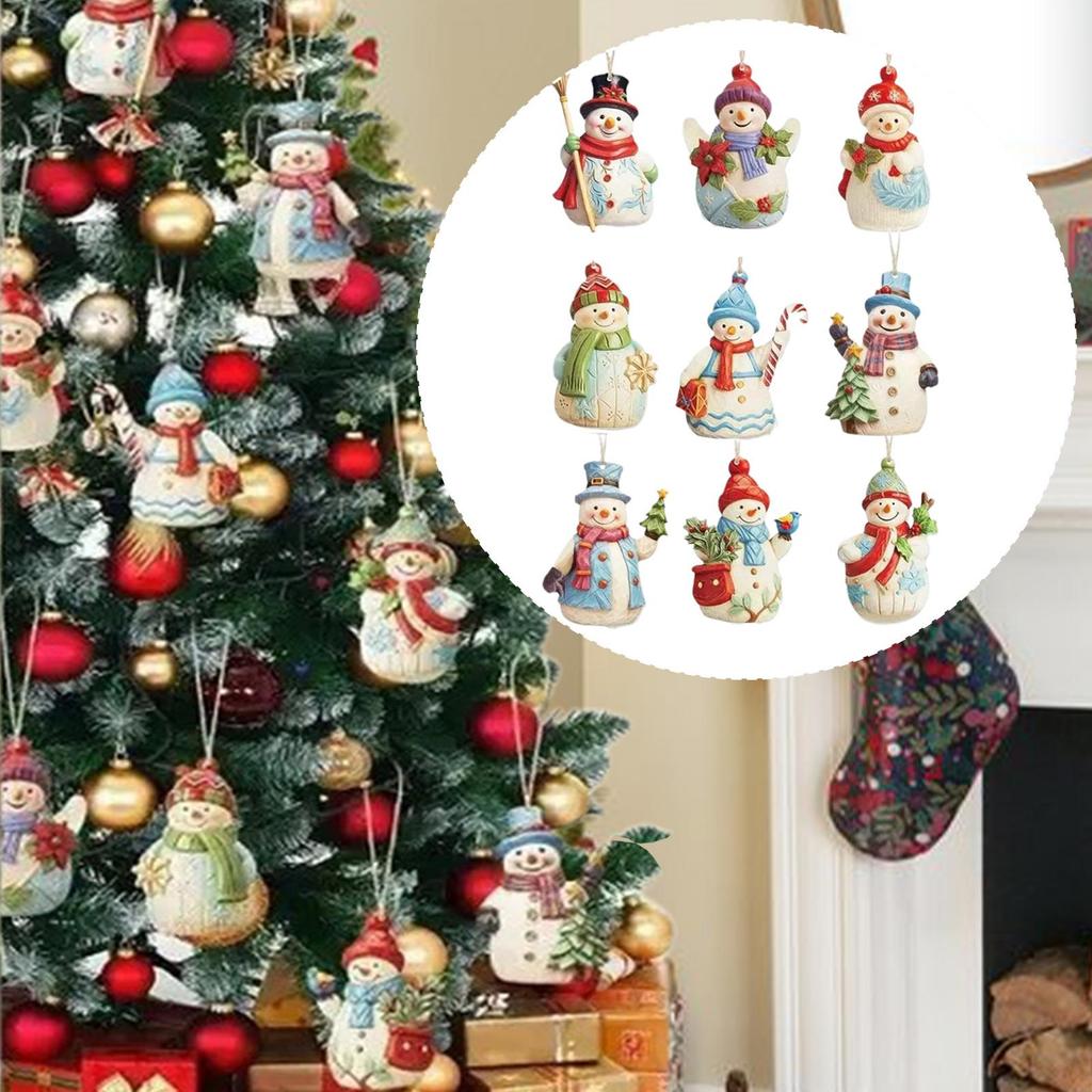Snowman Ornaments Christmas Hanging Decor 9 Piece Wooden Snowman Set for Tree Window Wall Home Decor, Holiday Decorations
