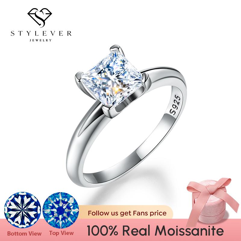 

Stylever 1.2CT квадратные кольца с муассанитом принцессы для женщин, стерлинговое серебро 925 пробы, обручальное обручальное кольцо, модные ювелирные изделия