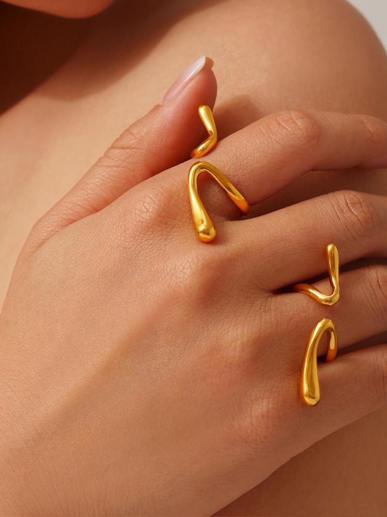 1 Piece 18k Gold Plated Irregular Geometric Lines Ring Women's Minimalist Niche Design Stainless Steel Colour Retention Ring