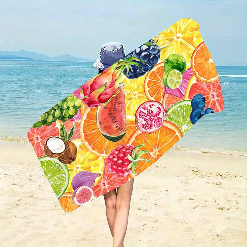 Yellow Lemon Slice Pattern Beach Towel Citrus Fruit Theme Large Soft Microfiber Bath Blanket For Summer Pool Party