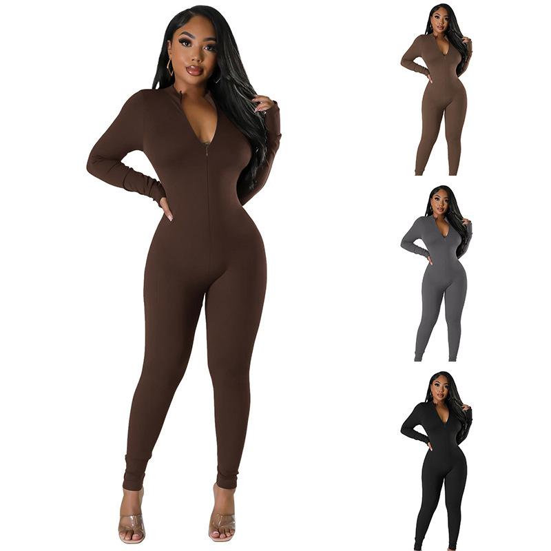 Høst og vinter Kvinners Milk Silk Grip Hår Casual Zip Sport Jumpsuit