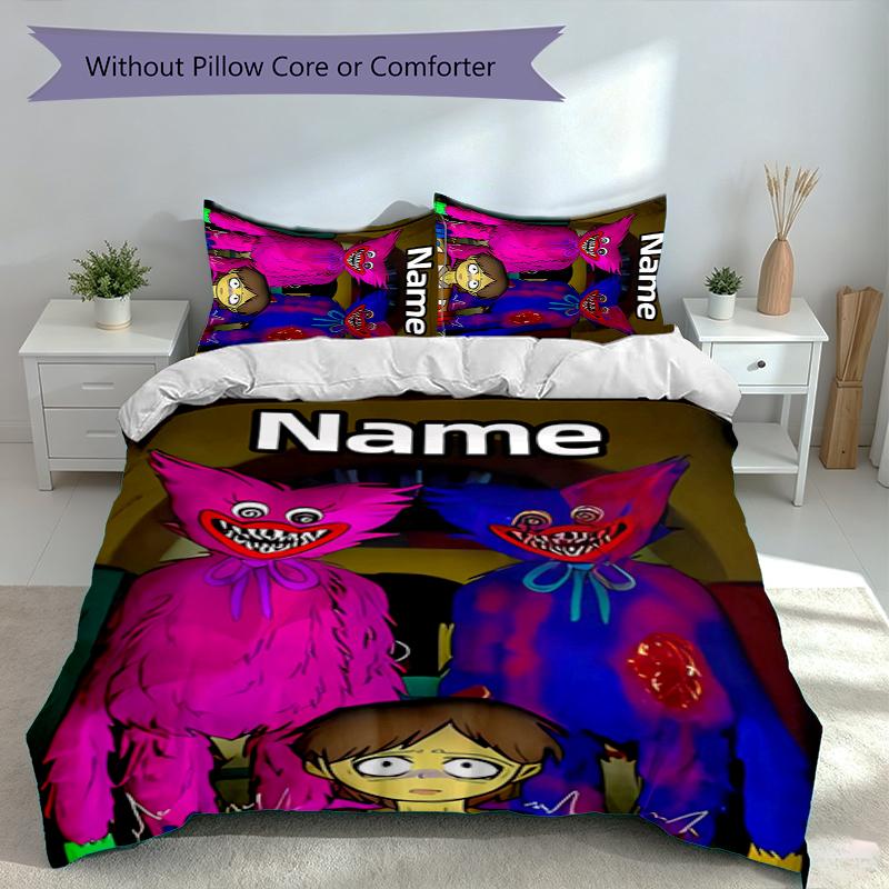 3pcs Custom Name Poppy Playtime Bedding Set,Includes 1 Duvet Cover and 2 Pillowcases,All-season Bedroom Decor