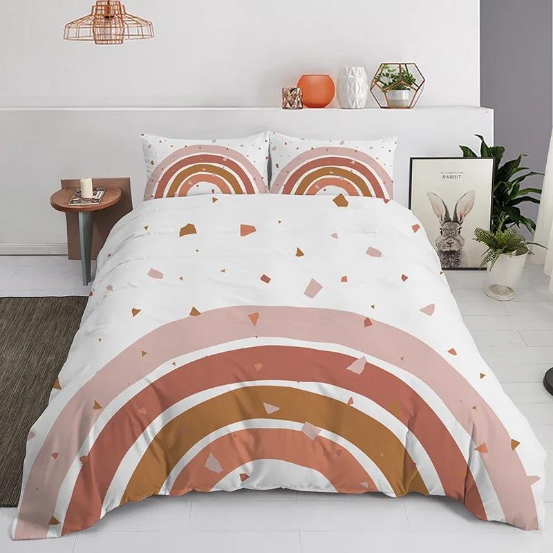 Trendy Pastel Colors Rainbow Bedding Set Boys Duvet Cover 150x210 200x200 With Pillowcases And Zipper