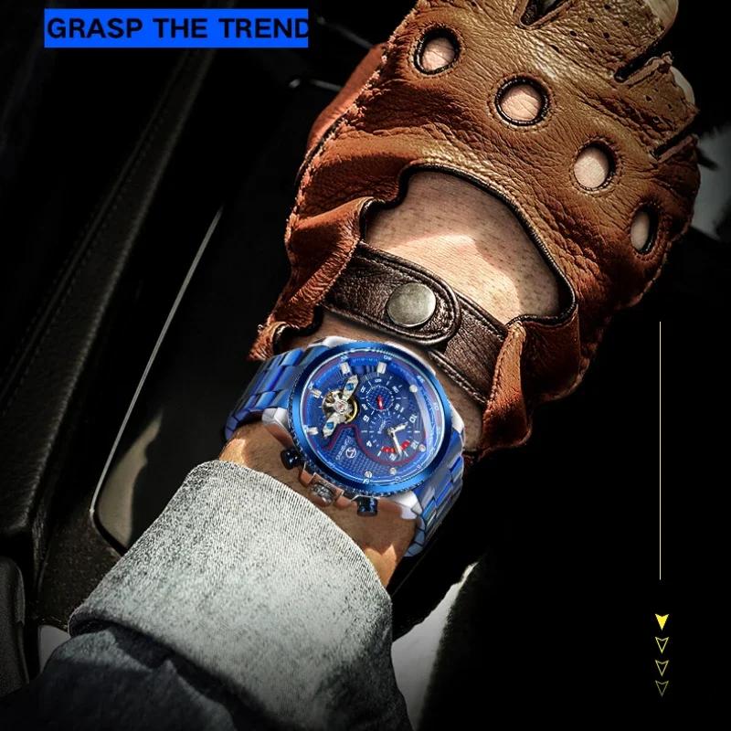 Forsining Mens Automatic Watches Stainess Steel Waterproof Wrist Watches Tourbillon Self Winding Mechanical Diamond Dial Wrist Watch