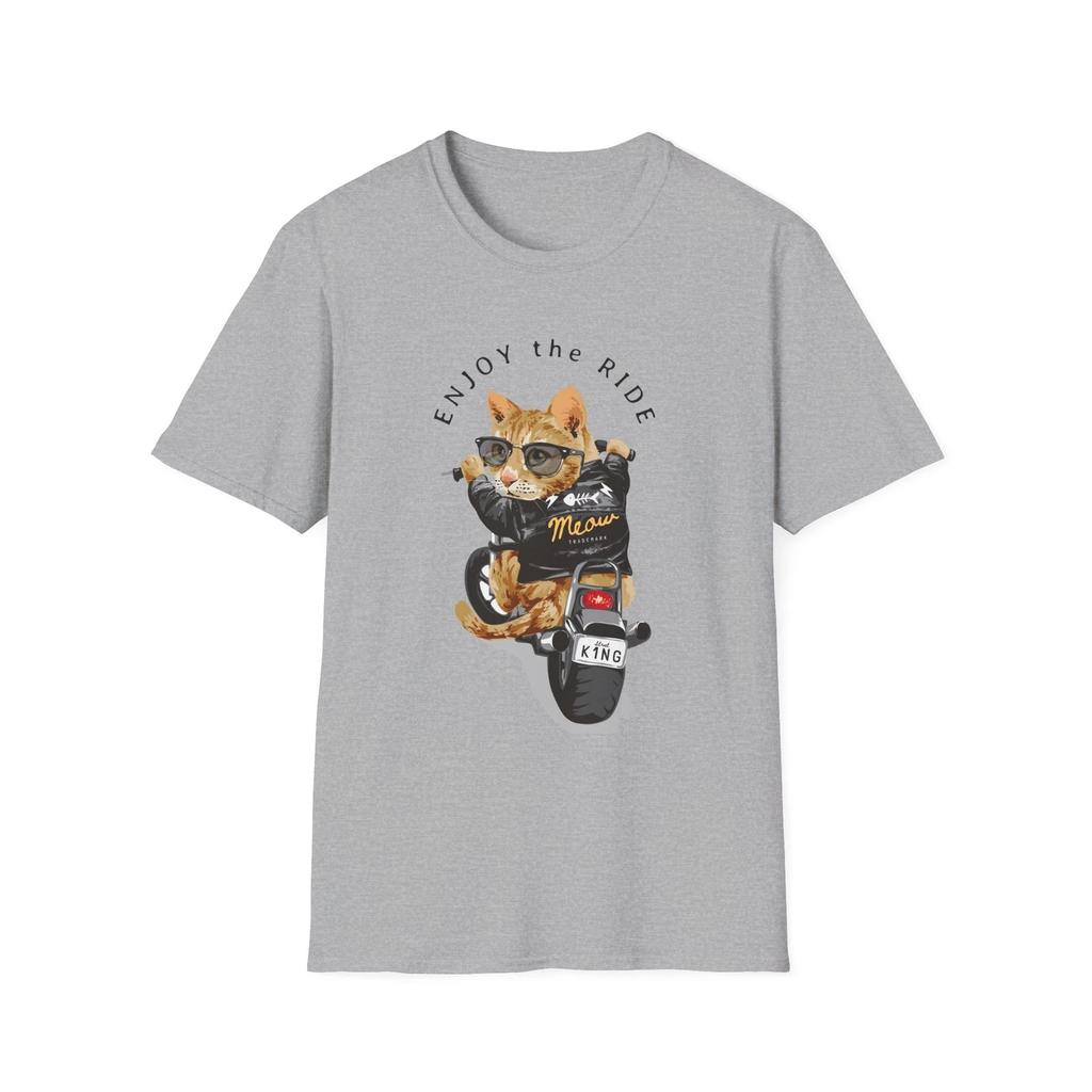 Biker Cat T-Shirt | Meow Graphic Tee, Unisex Tee