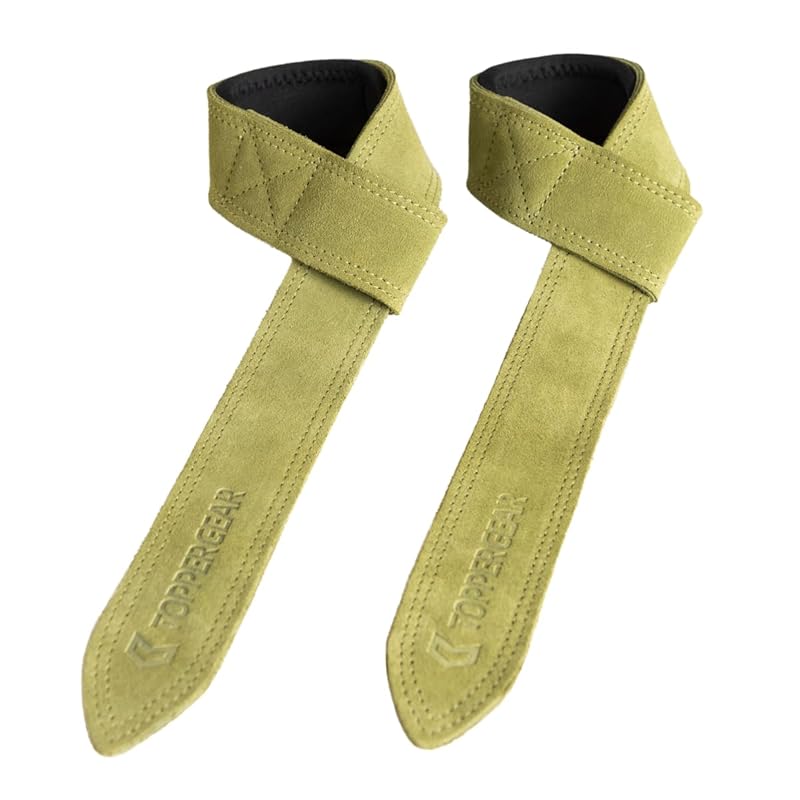 TOPPERGEAR Genuine Leather Wrist Strap with Enhanced Grip and Pads for Deadlifts and Pull-Ups (Green)