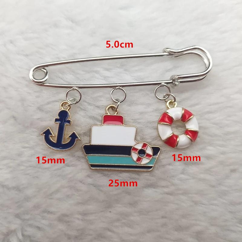 Vintage Nautical Themed Brooch - Anchor, Ship & Lifebuoy Charm Pin for Daily Wear, Great Gift for Sea & Maritime Lovers