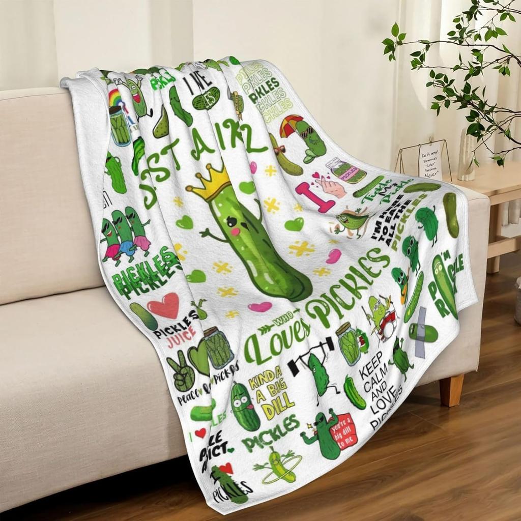 Pickle Blanket Soft Cozy Flannel Throw Blankets for Bedding Decor Couch Warm Gifts for Pickles Lover Girls Women Kids Adults