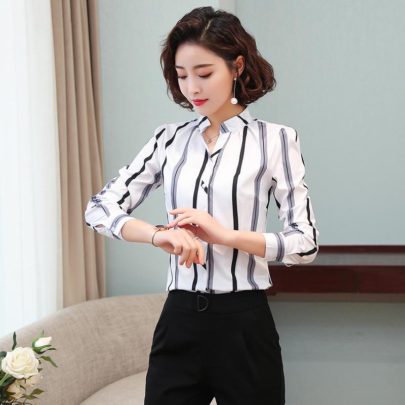 Women's Slim Long-Sleeve Floral Chiffon Shirt - Spring/Autumn 2020 Korean Style