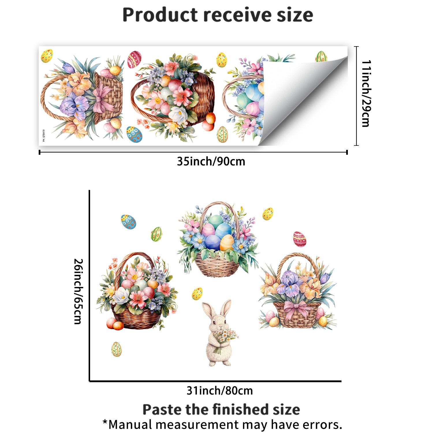 Пасхальная Корзина с Цветочными Яйцами Наклейка на Стену Самоклеящаяся Съемная для Спальни Гостиной Домашнего Декора 29x90cm