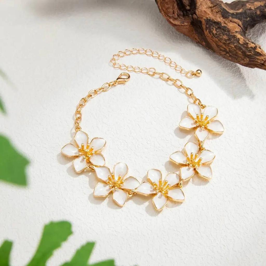 SHIXIN Elegant Oil Drip Flower Anklets Chain Women Boho Floral Plant Bracelet On The Leg Foot Chain Jewelry Summer Beach Jewelry