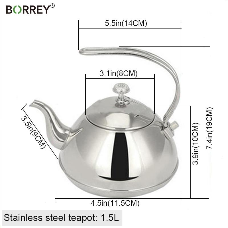 BORREY1.5L Silver Gold Teapots Stainless Steel Kettle Hotel Tea Pot With Filter Restaurant Gas Stove Induction Cooker Tea Kettle