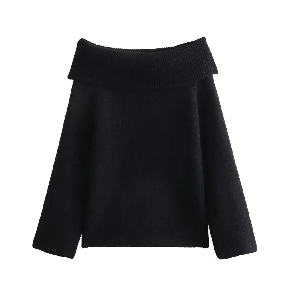 Women Fashion Solid Off Shoulder Sweater Long Sleeve Knitted Pullover Sweater Autumn and Winter Female Casual Knitwear Chic Top