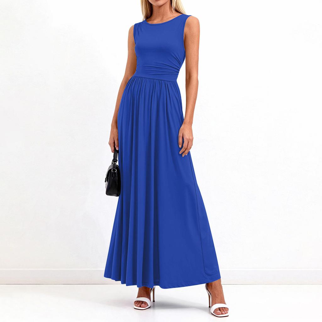 Elegancka i stylowa damska sukienka bez rękawów z plisami