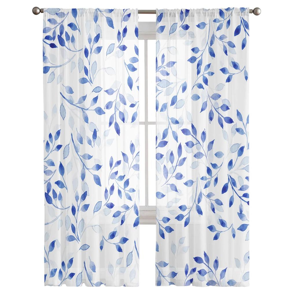 Blaue abstrakte Pflanzenblattstruktur Schlafzimmer transparente Vorhänge Urlaubsdekoration Fenster Voile Tüllvorhang