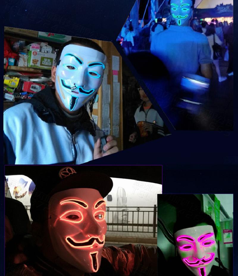 Led Light El Up Mask V For Vendetta Anonymous Guy Fawkes Costume Cosplay Props