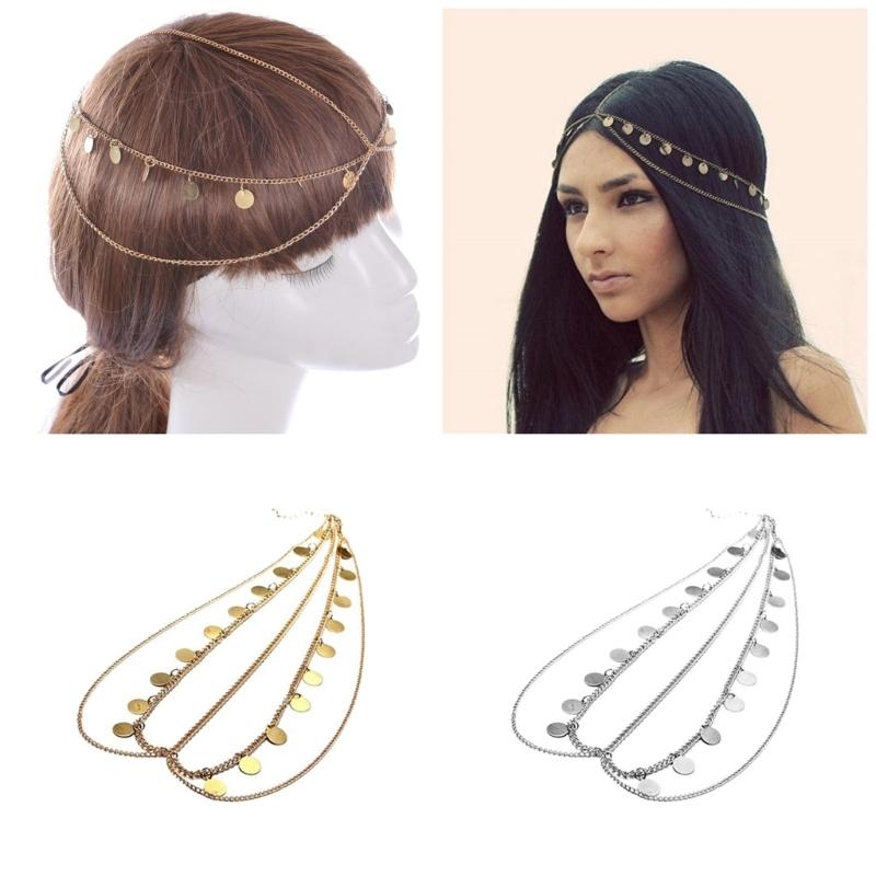 Sequins Elegant Head Chain Hiphop Punk Alloys Head Chain Bridal Head Chain for Halloween Parties and Bridal Costumes