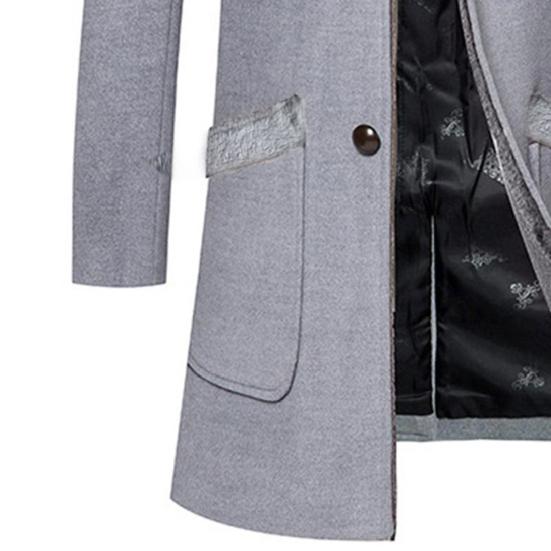Men Business Jacket Medium Length Single-breasted Solid Color Plush Collar Autumn Winter Woolen Coat Windbreaker Streetwear