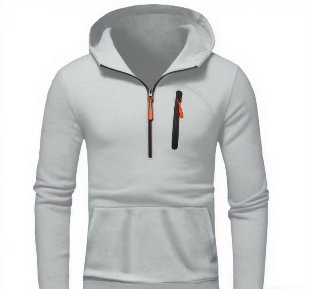 2025 Men's Casual Hooded Pullover Zipper Long Sleeve Sports Sweatshirt for Spring and Autumn