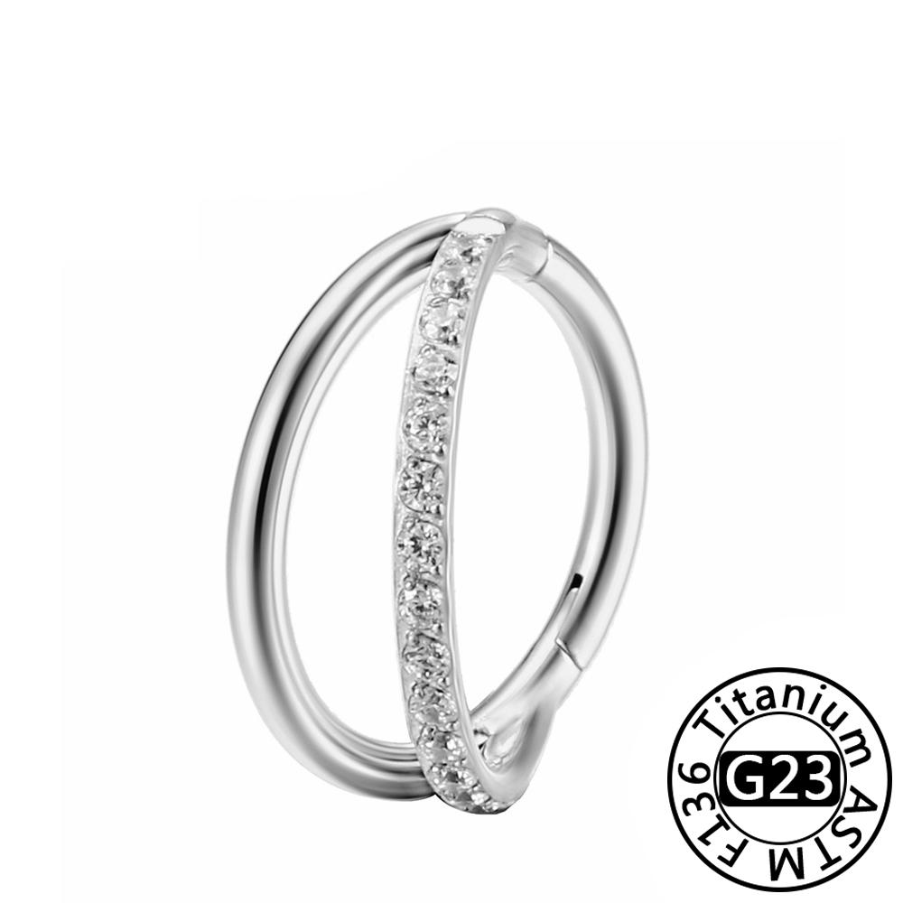 Anillo de Nariz Clicker de Titanio G23 Cartílago de Oreja Tragus Helix Daith Pendientes Redondos Aro CZ 16G Segmento con Bisagra Joyería para Piercing Corporal
