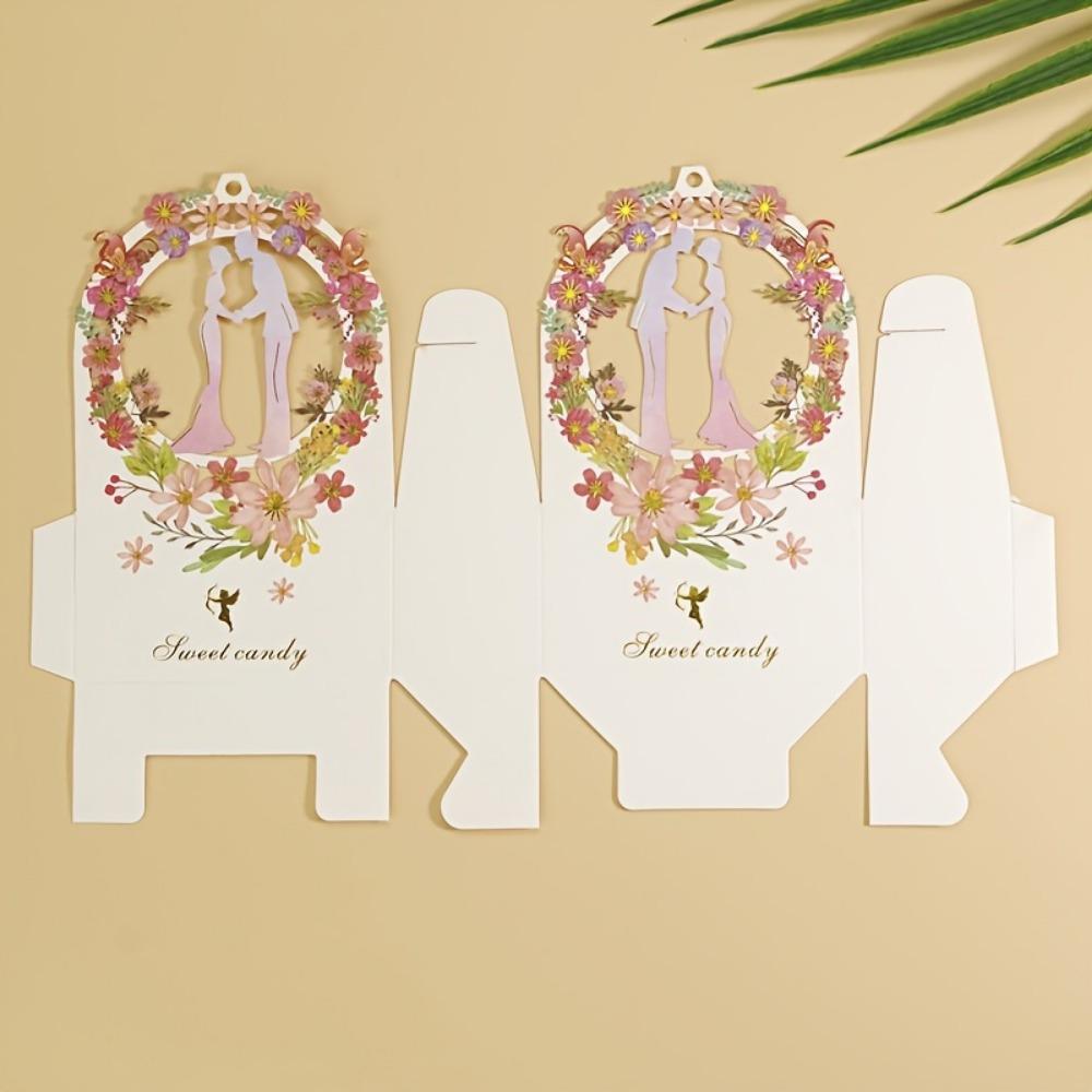 15pcs Floral Candy Boxes with Ribbons Wedding Gift Packing Box Bridal Shower Treat Bags Gift Packaging Paper Craft Party Supplies Wedding Party Gift