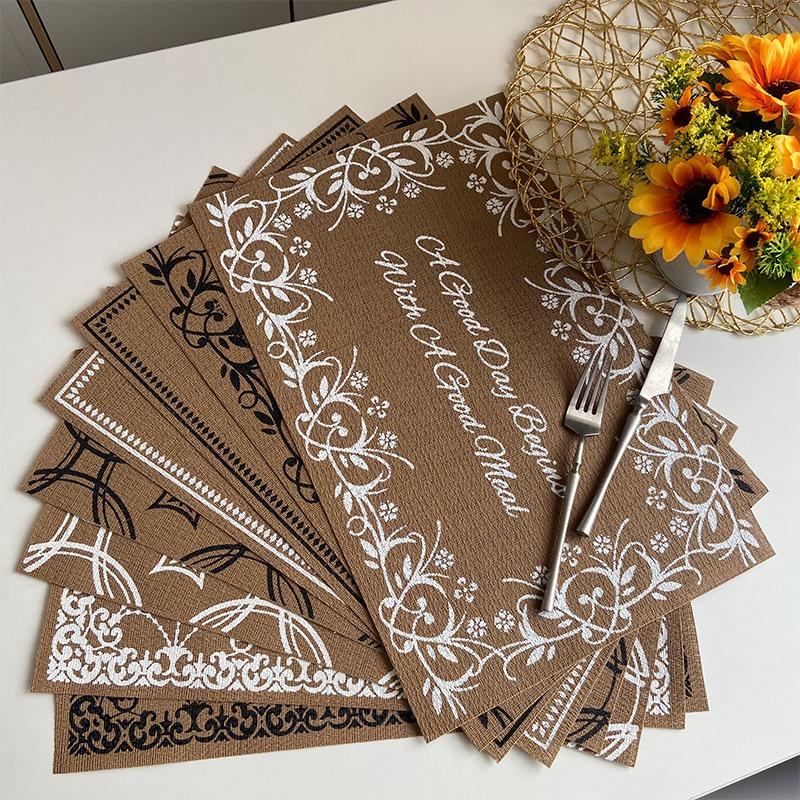 INS Teslin PVC Placemat Vintage Style Heat-Resistant Square Burlap-Look Table Mat for Dining Wedding Decor Kitchen Tableware Pad