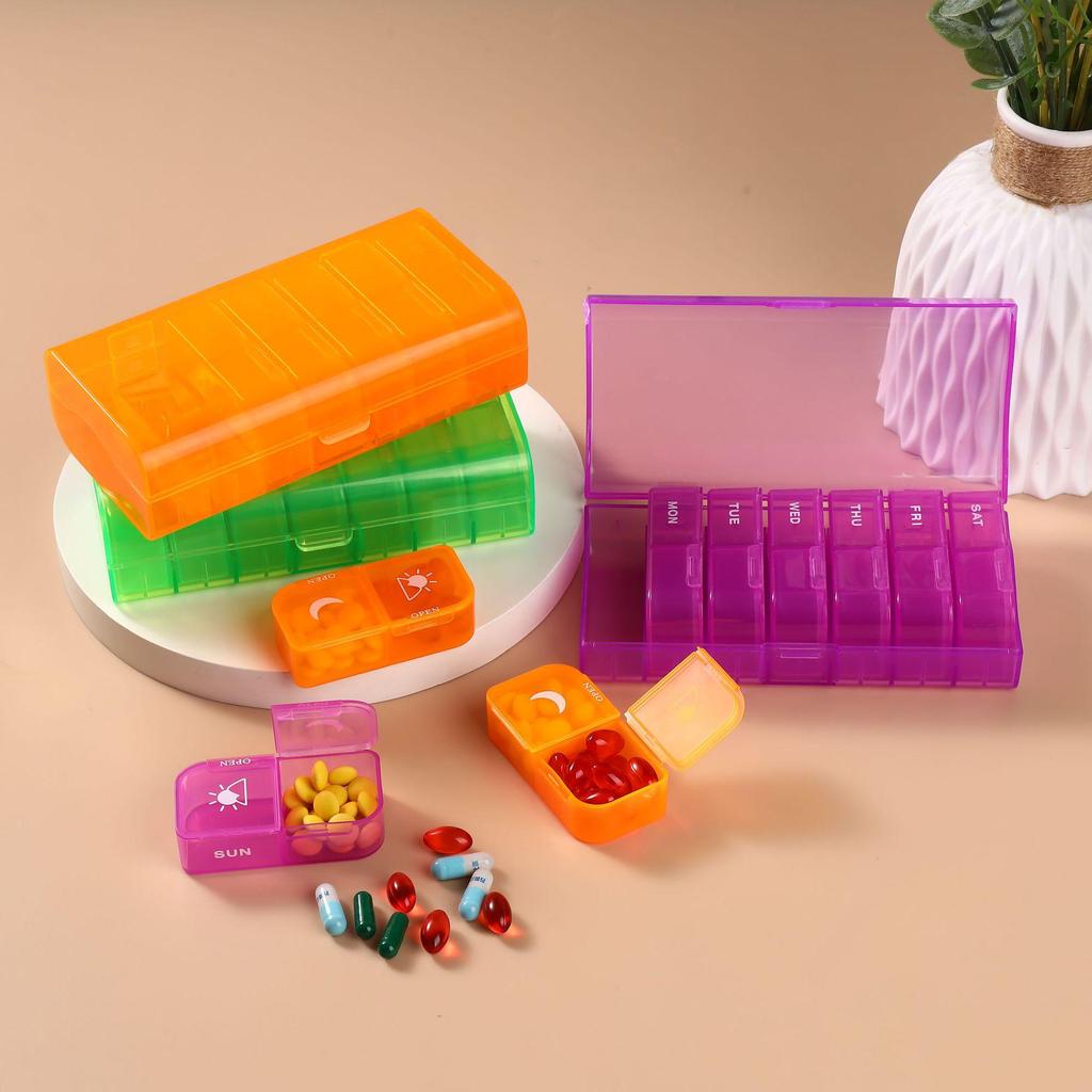 14-Grid Large Capacity Pill Organizer - Weekly, Morning & Evening, Portable, Moisture-Proof Storage Box