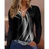 Autumn and winter zipper V-neck long-sleeved casual printed casual tops women's shirts fashion loose shirt tops for women