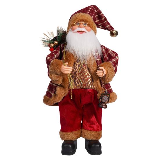 12" Santa Claus Figurine Christmas Standing Santa Claus Doll with Gifts for Holiday Home Office Table Decoration