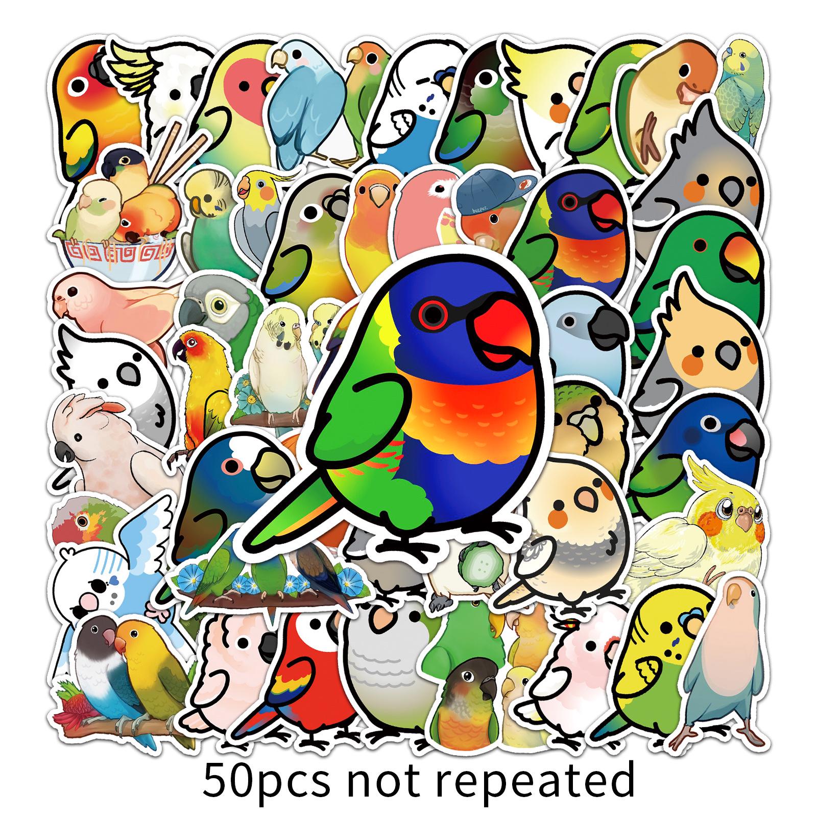 50pcs Waterproof Parrot Graffiti Cartoon Animal Stickers for Children’s DIY Skateboards and Luggage