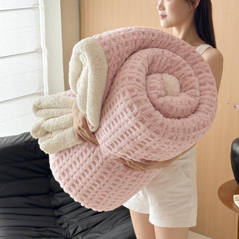 WOSTAR Warm Soft Waffle Jacquard Blankets For Beds Winter Fluffy Coral Fleece Thermal Thick Bed Sheet 150X200 Extra Large Size