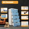 6-Drawer Modular Storage Cabinet – PP Plastic Dresser with Wheels & Locks – White/Blue – 50 x 35 x 102 cm