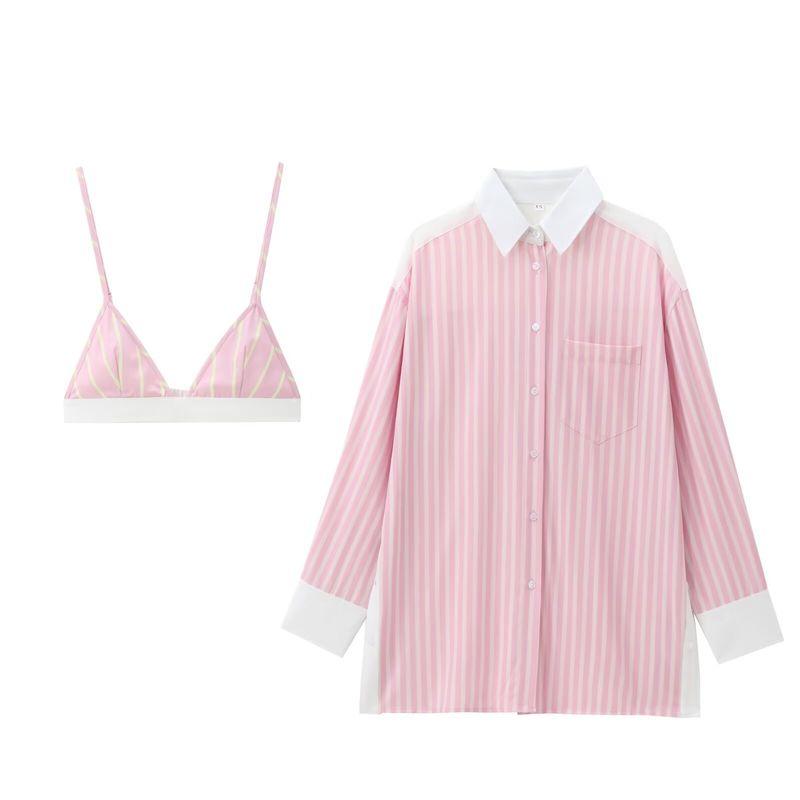 Kaslead New Arrival Women's Clothing Fashion Style Fashion Stripes Poplin Shirt Tops Vest 4661003